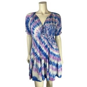 NEW Amanda Bond Silk Tie Dye Dress Size XS Lace Up Ruffle Boho Short Sleeve